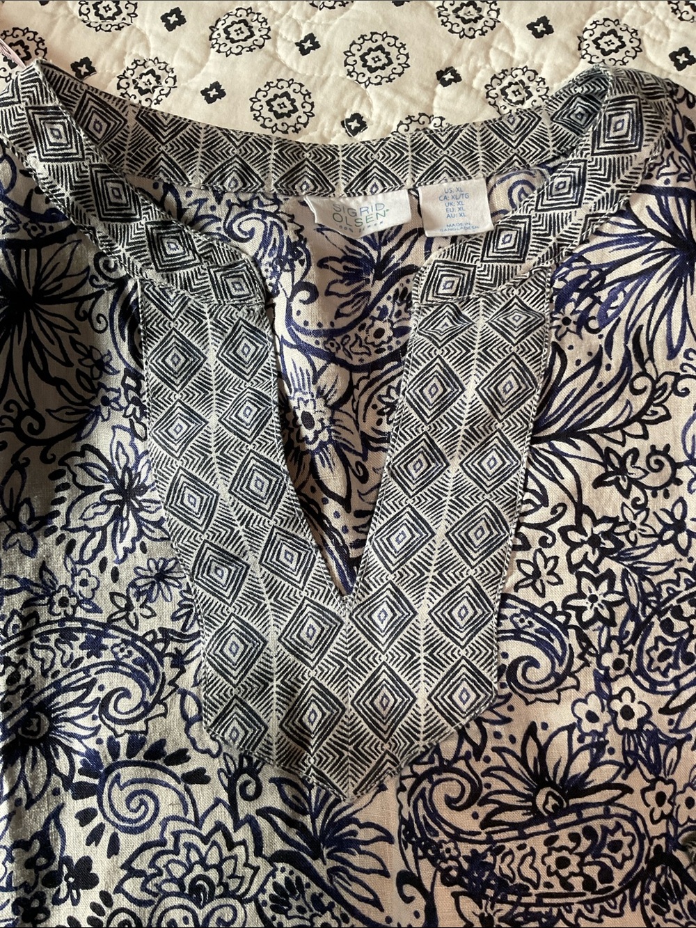 Sigrid Olsen Blue White Linen Tunic Blouse XL - Picture 2 of 8